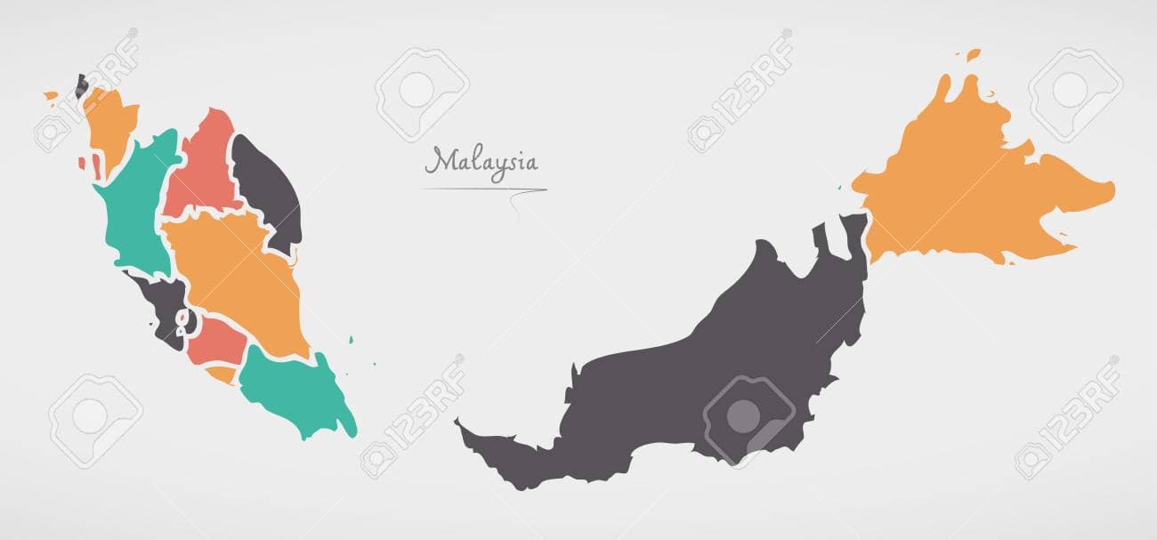 Malaysia Map with states and modern round shapes